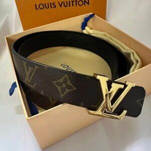 Louis Vuitton Monogram Leather Belt 💛 Gold LV Buckle 85cm / 34in